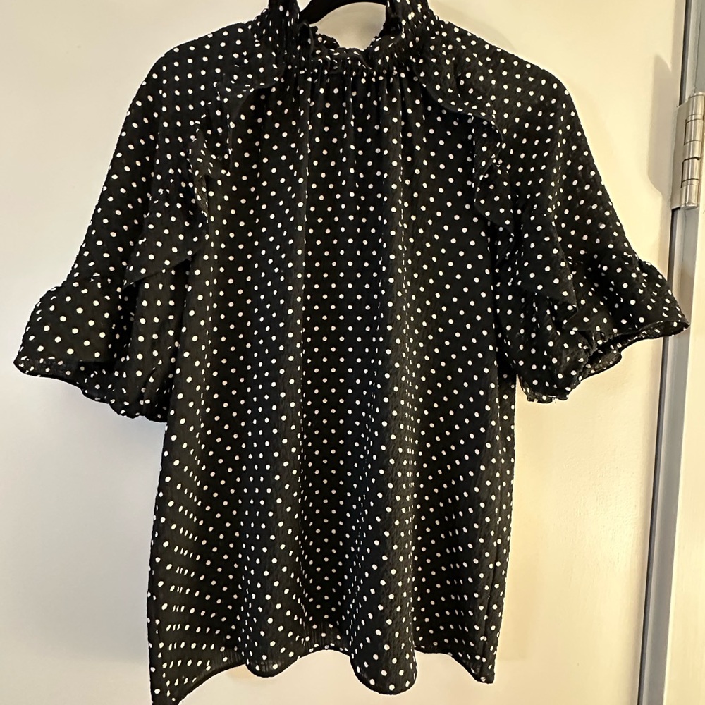 Sezane Black and White Polka Dot Blouse